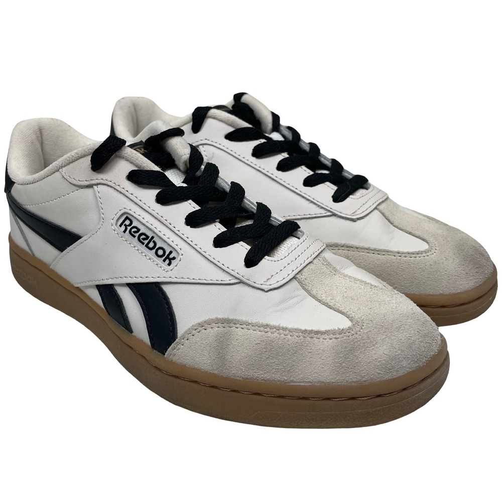 Reebok Forte Lounger Shoes 8.5 White Black Gum Sole Suede Leather Sneakers